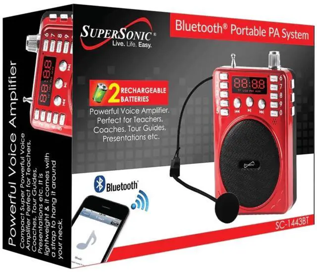 Alt view image 2 of 6 - Supersonic Bluetooth Portable PA System Red