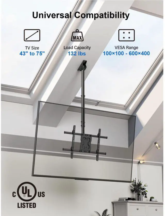 Alt view image 6 of 7 - ErgoAV Ceiling Mount for TVs 43" to 75"