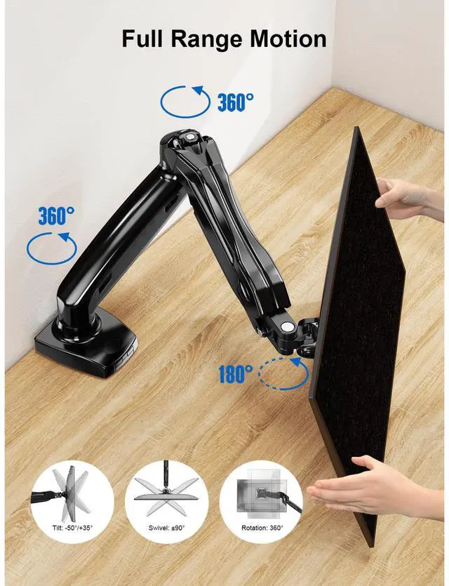 Alt view image 5 of 7 - ErgoAV Gas Spring Desk Mount for Single Monitors 13" to 27"