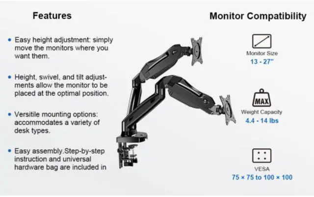 Alt view image 6 of 6 - ErgoAV Gas Spring Desk Mount for Dual Monitors 13" to 27"