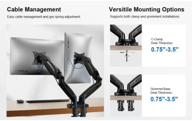 Alt view image 2 of 6 - ErgoAV Gas Spring Desk Mount for Dual Monitors 13" to 27"