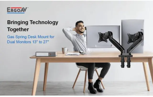 Alt view image 4 of 6 - ErgoAV Gas Spring Desk Mount for Dual Monitors 13" to 27"