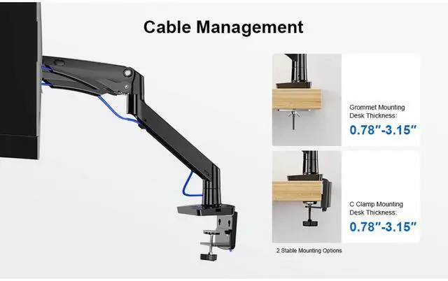 Alt view image 4 of 7 - ErgoAV Gas Spring Desk Mount for Single Monitors 13" to 34" and up to 26lbs