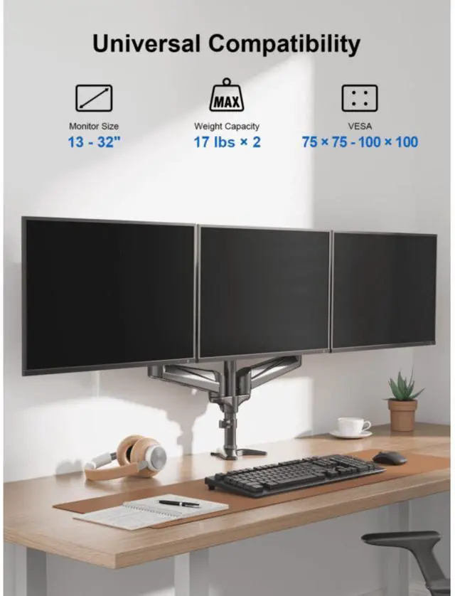 Alt view image 2 of 7 - ErgoAV Gas Spring Desk Mount for Triple Monitors 13" to 32"