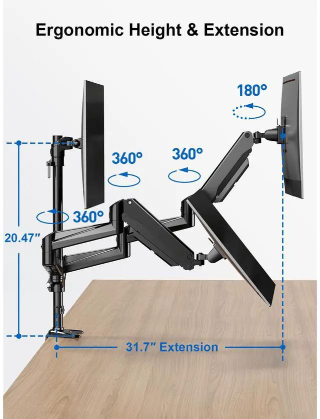 Alt view image 6 of 7 - ErgoAV Gas Spring Desk Mount for Triple Monitors 13" to 32"