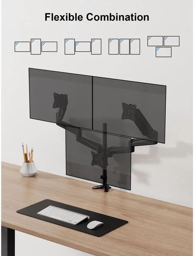 Alt view image 5 of 7 - ErgoAV Gas Spring Desk Mount for Triple Monitors 13" to 32"