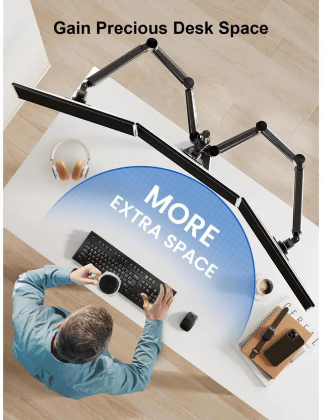 Alt view image 7 of 7 - ErgoAV Gas Spring Desk Mount for Triple Monitors 13" to 32"