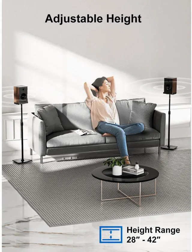 Alt view image 4 of 7 - ErgoAV 1-Pair Adjustable Height Bookshelf Speaker Stands