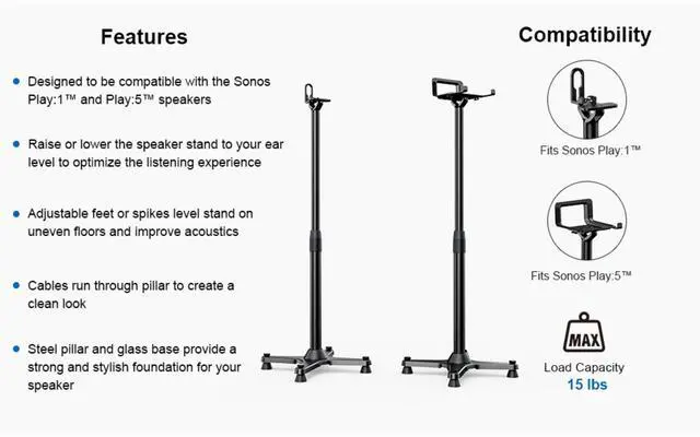 Alt view image 2 of 7 - ErgoAV 1-Pair Adjustable Height Sonos Speaker Stands