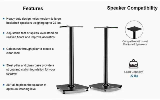 Alt view image 2 of 7 - ErgoAV 1-Pair Fixed Height Bookshelf Speaker Stands 28"