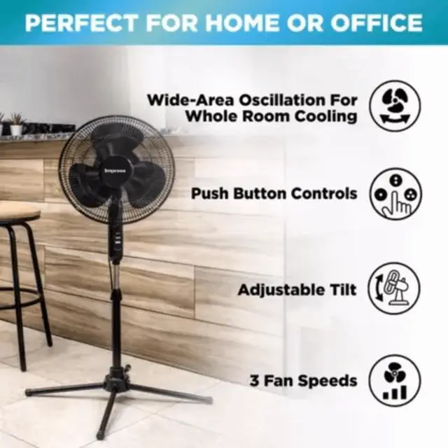 Alt view image 3 of 3 - Impress Easy-Assemble 3-Speed 16-Inch Stand Oscillating Pedestal Floor Fan