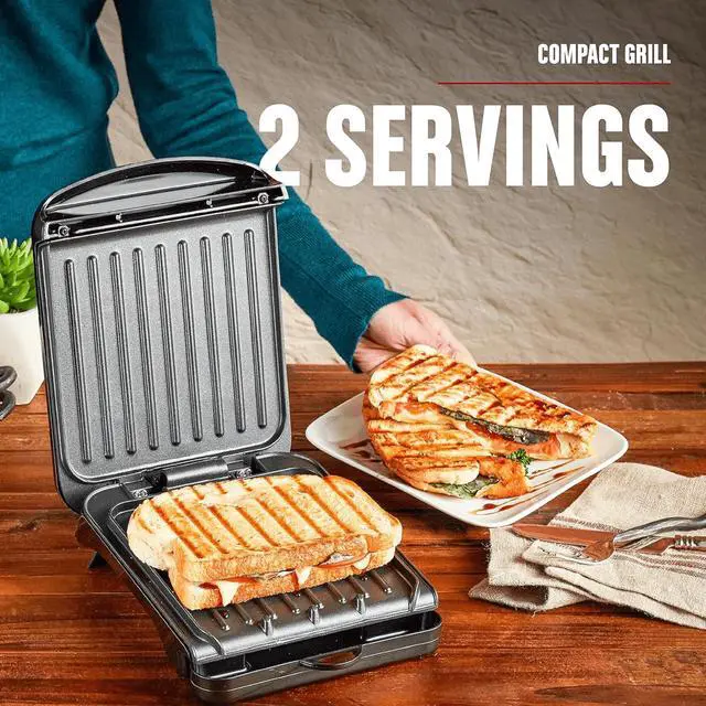 Alt view image 4 of 7 - George Foreman 2-Serving Classic Plate Electric Indoor Grill and Panini Press