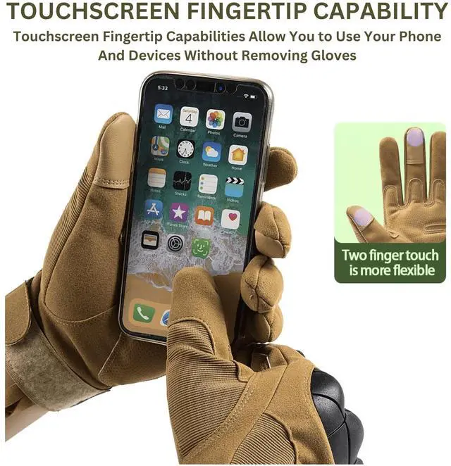 Alt view image 7 of 7 - JupiterGear Airsoft Gloves for Outdoor Sports, Paintball, and Motorcycling with Touchscreen Fingertip Capability Large Tan