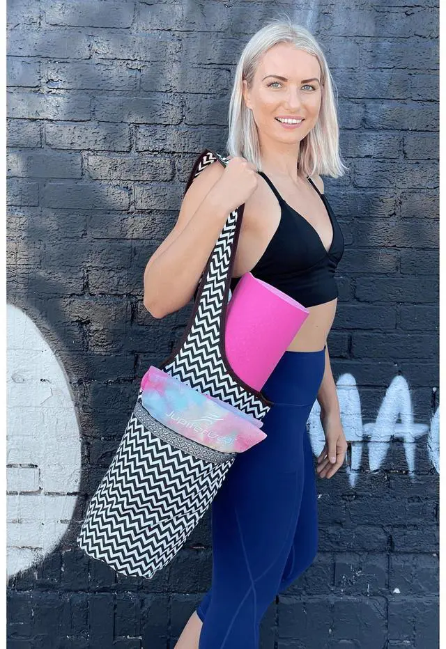 Alt view image 6 of 7 - JupiterGear Yoga Mat Carrying Tote Bag with Large Size Pockets Black/White