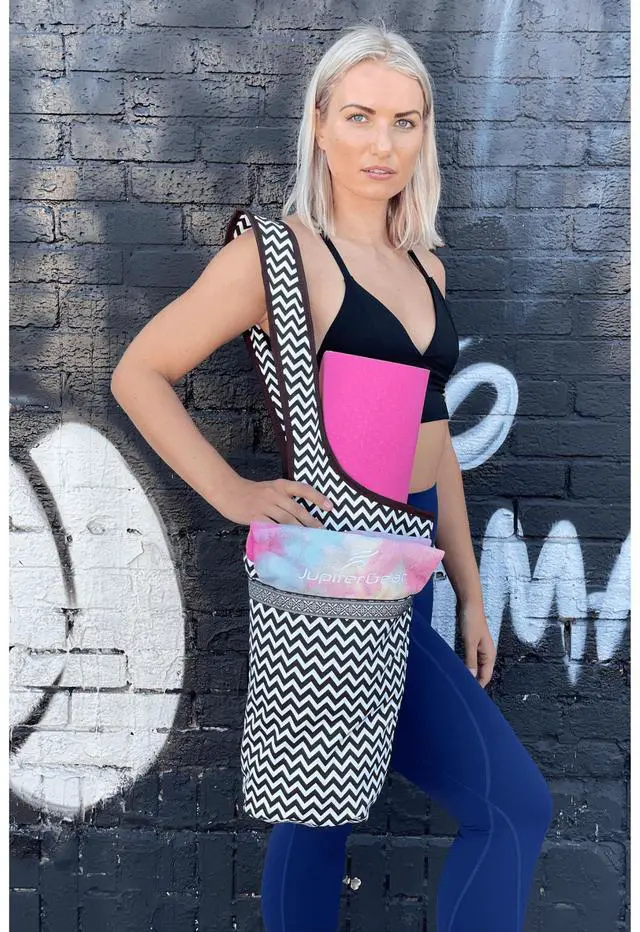 Alt view image 7 of 7 - JupiterGear Yoga Mat Carrying Tote Bag with Large Size Pockets Black/White