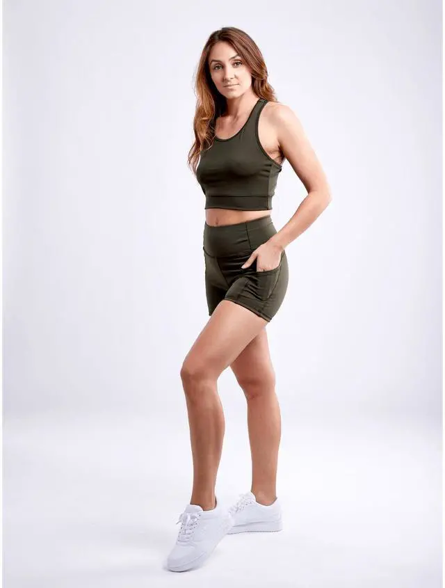 Alt view image 4 of 7 - JupiterGear Racerback Lightweight Training Crop Tank Top L - XL Dark Green