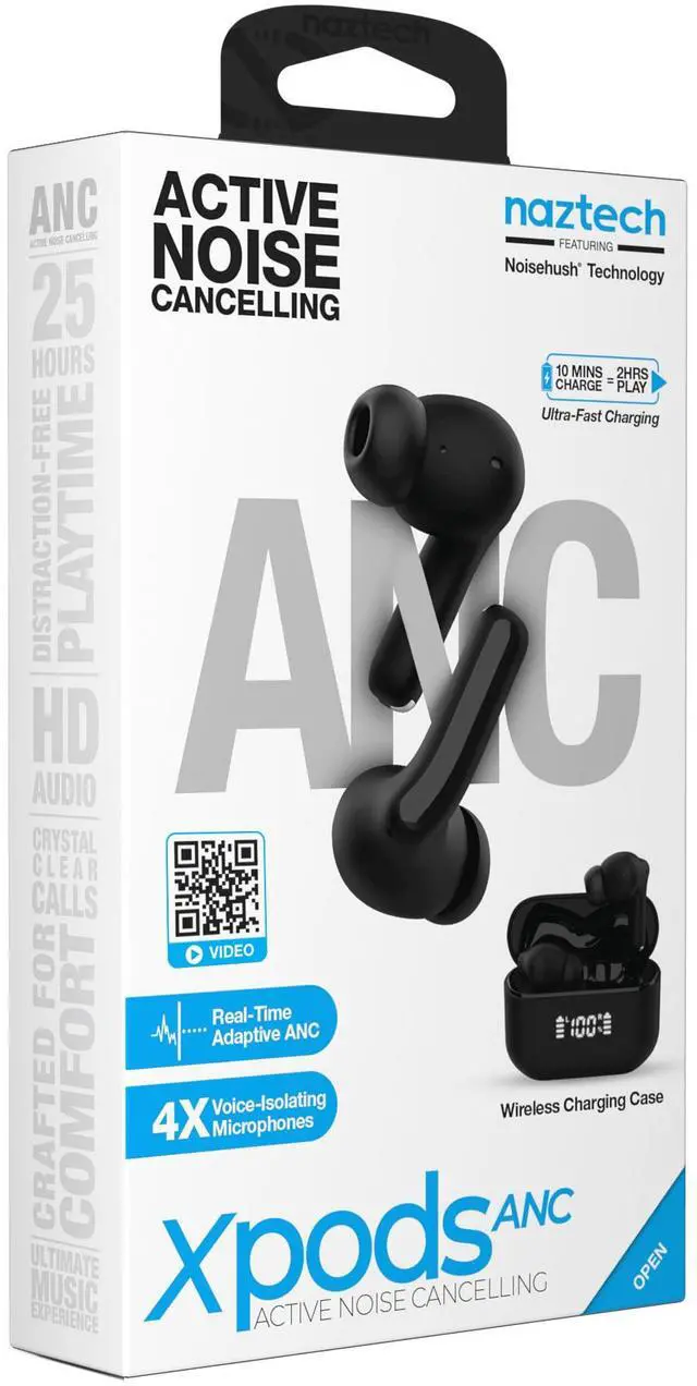 Alt view image 2 of 7 - Naztech Xpods ANC Active Noise Cancelling True Wireless Earbuds with Wireless Charging Case