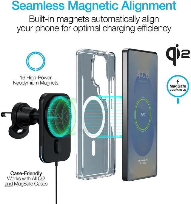 Alt view image 6 of 7 - Naztech MagLock CAR 15W Magnetic Wireless Fast Charging Vent Mount with Qi2