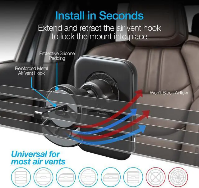 Alt view image 3 of 7 - Naztech MagLock CAR 15W Magnetic Wireless Fast Charging Vent Mount with Qi2