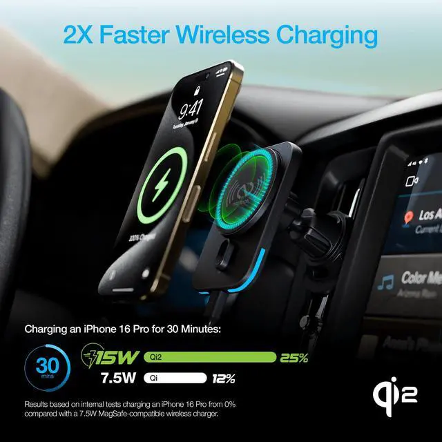 Alt view image 7 of 7 - Naztech MagLock CAR 15W Magnetic Wireless Fast Charging Vent Mount with Qi2