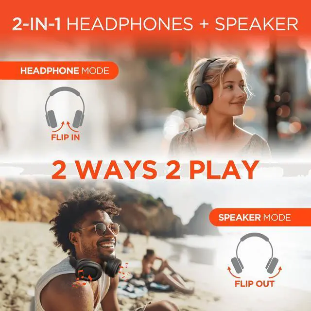 Alt view image 3 of 7 - HyperGear Flip 2-in-1 Headphones Plus Speaker