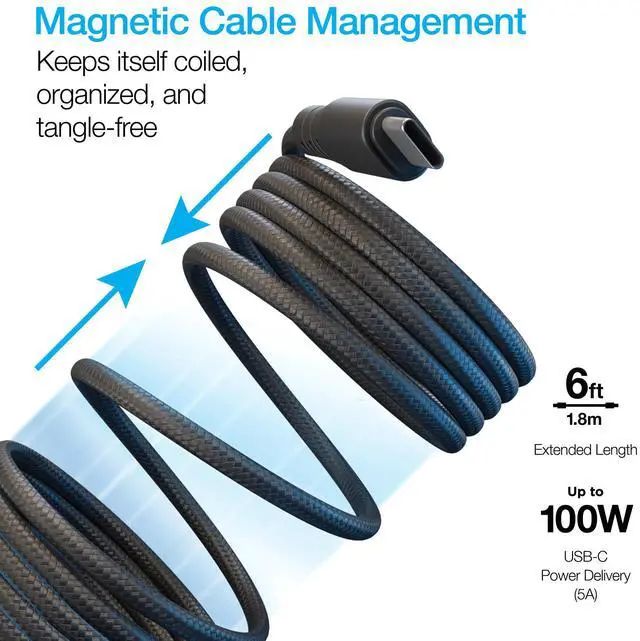 Alt view image 3 of 7 - Naztech REcoil USB-C to USB-C Magnetic Cable 6ft