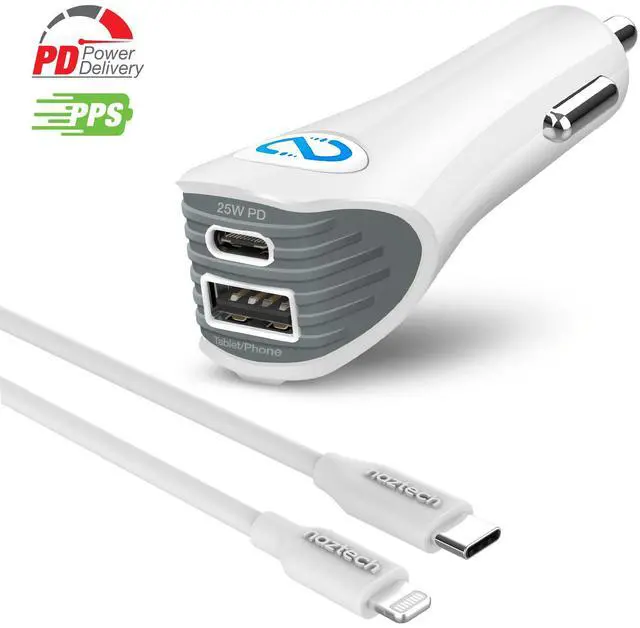 Alt view image 2 of 7 - Naztech N420 PD25W+2.4A Car Charger + C to MFI 4ft Cable