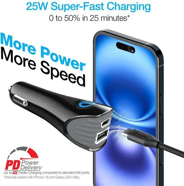 Alt view image 3 of 7 - Naztech N420 PD25W+2.4A  Car Charger + C - C Cable 4Ft