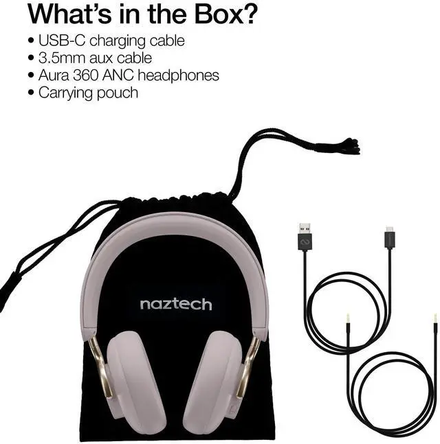 Alt view image 6 of 7 - Naztech Aura 360 ANC Wireless Headphones Grey