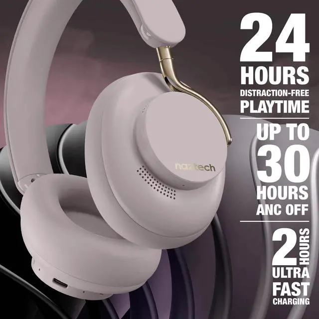 Alt view image 2 of 7 - Naztech Aura 360 ANC Wireless Headphones Grey