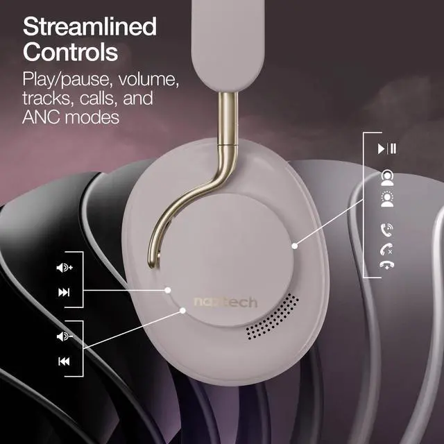 Alt view image 4 of 7 - Naztech Aura 360 ANC Wireless Headphones Grey