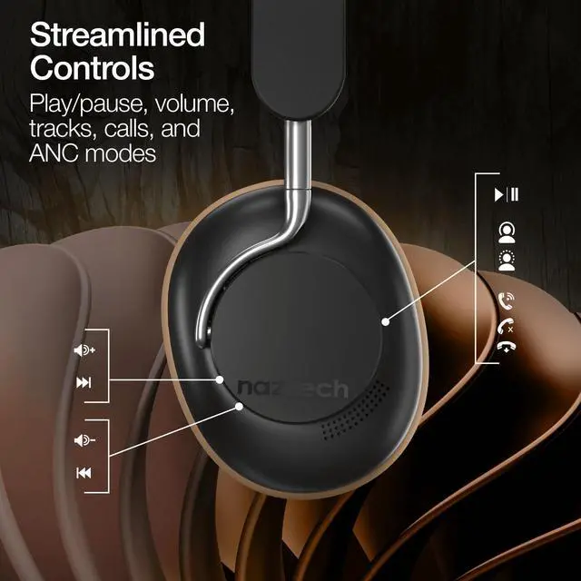 Alt view image 5 of 7 - Naztech Aura 360 ANC Wireless Headphones Brown