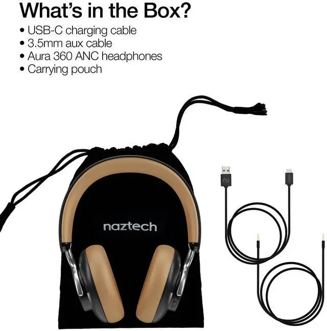 Alt view image 7 of 7 - Naztech Aura 360 ANC Wireless Headphones Brown