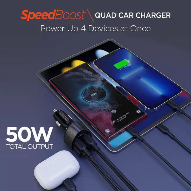 Alt view image 2 of 7 - HyperGear Speedboost Quad PD Car Charger