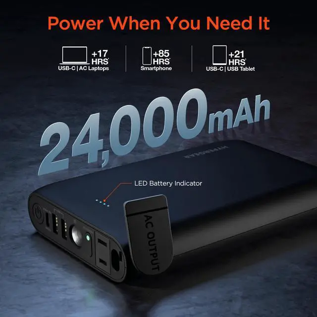 Alt view image 3 of 7 - HyperGear Power Brick 24000mAh AC Cell Phone and Laptop Power Bank