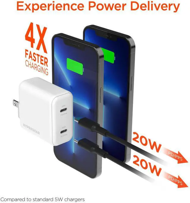 Alt view image 3 of 7 - HyperGear PD40W Dual USB-C Wall Charger
