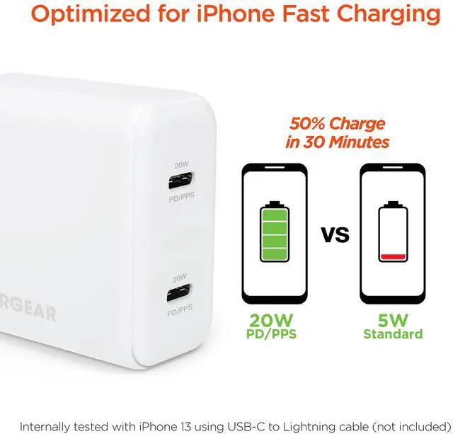 Alt view image 4 of 7 - HyperGear PD40W Dual USB-C Wall Charger