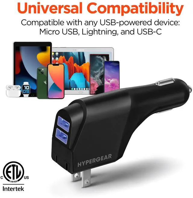 Alt view image 4 of 7 - HyperGear Hybrid 2.1A Dual USB Car/Wall Charger