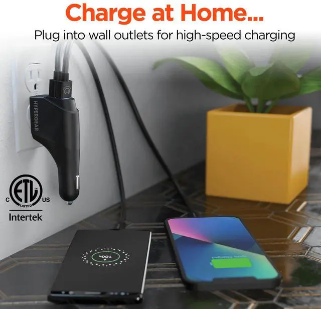 Alt view image 2 of 7 - HyperGear Hybrid 2.1A Dual USB Car/Wall Charger