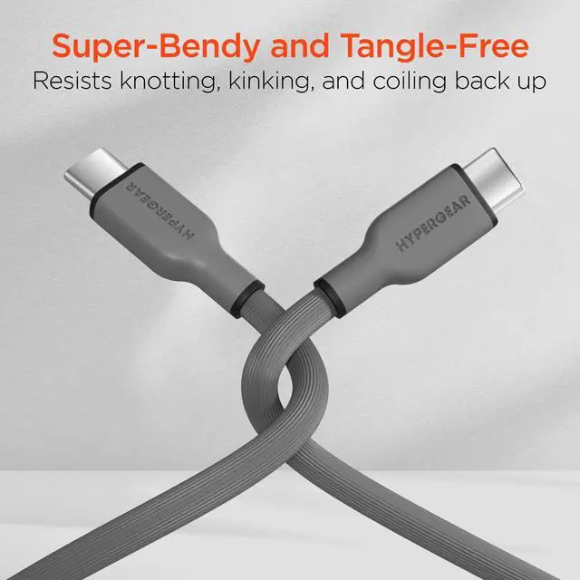 Alt view image 4 of 7 - HyperGear Flexi PRO USB-C to USB-C Cable 6ft Grey