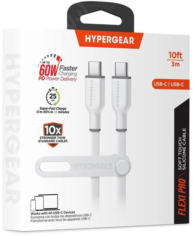 Alt view image 2 of 7 - HyperGear Flexi PRO USB-C to USB-C Cable 10ft White