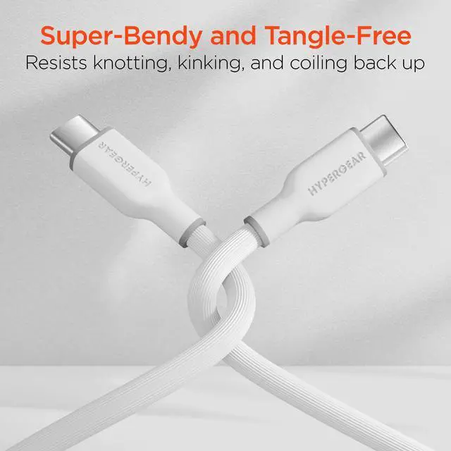 Alt view image 3 of 7 - HyperGear Flexi PRO USB-C to USB-C Cable 10ft White