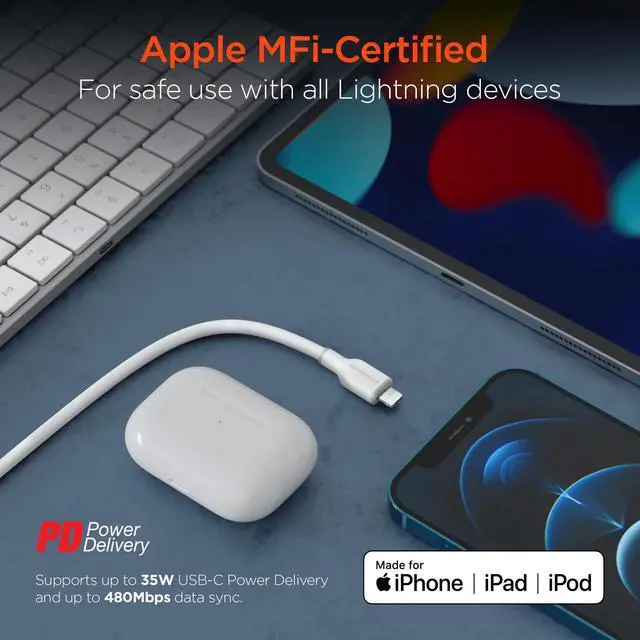 Alt view image 6 of 7 - HyperGear Flexi PRO USB-C to Lightning Cable 6ft White