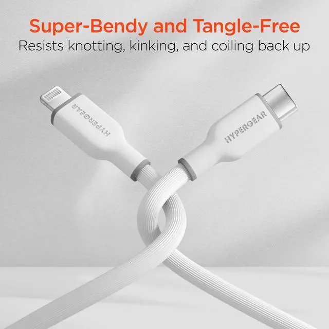 Alt view image 4 of 7 - HyperGear Flexi PRO USB-C to Lightning Cable 6ft White