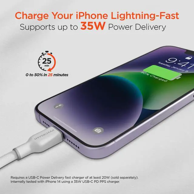 Alt view image 6 of 7 - HyperGear Flexi PRO USB-C to Lightning Cable 4ft White
