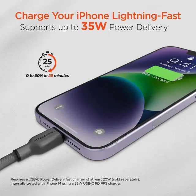 Alt view image 5 of 7 - HyperGear Flexi PRO USB-C to Lightning Cable 10ft Grey