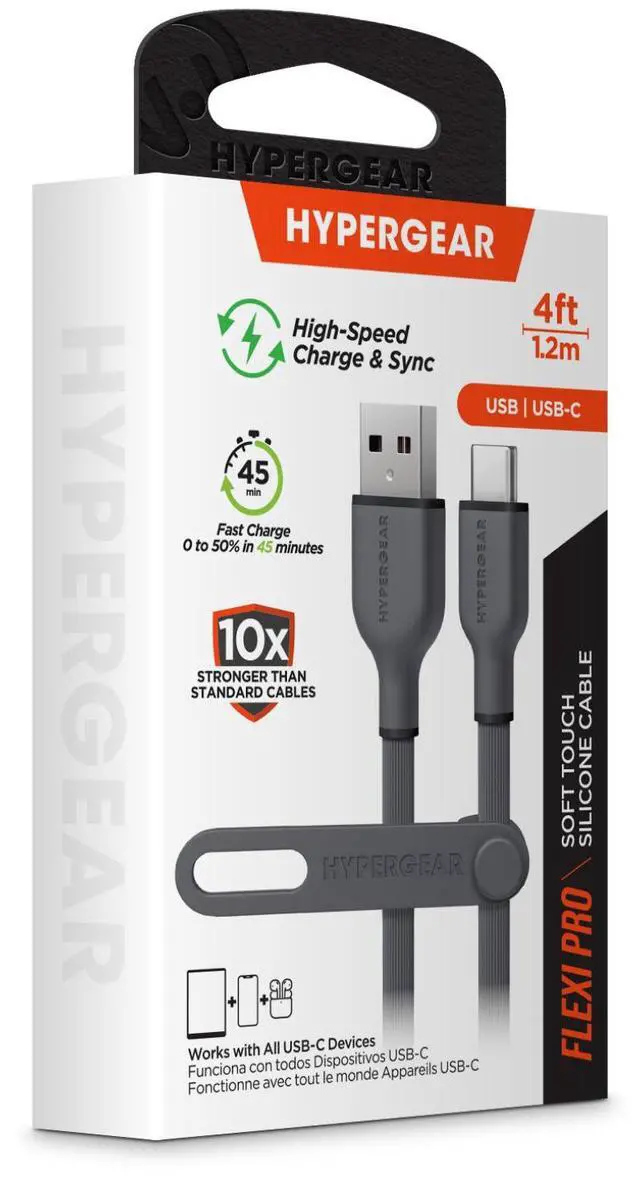Alt view image 2 of 3 - HyperGear Flexi PRO USB to USB-C Cable 4ft Grey
