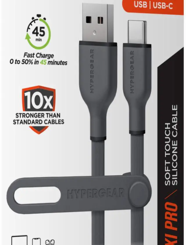Alt view image 3 of 3 - HyperGear Flexi PRO USB to USB-C Cable 4ft Grey