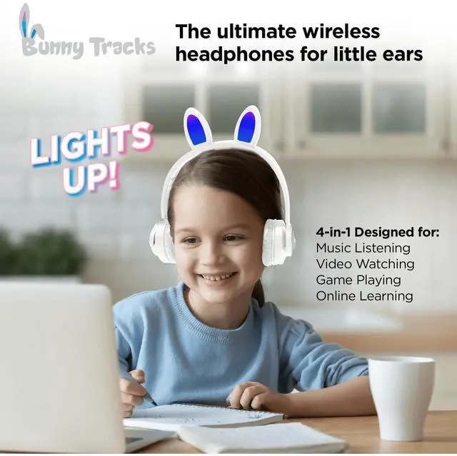 Alt view image 2 of 7 - HyperGear Bunny Tracks Wireless Light-Up Headphones White