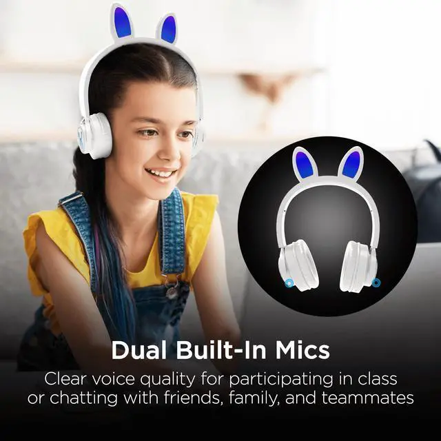 Alt view image 7 of 7 - HyperGear Bunny Tracks Wireless Light-Up Headphones White
